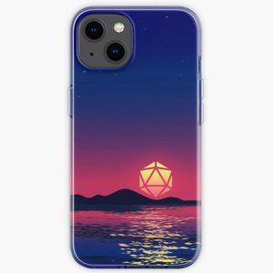 Blue Hour Sunset Ocean D20 Dice Moon Tabletop RPG Maps and Landscapes iPhone Cas